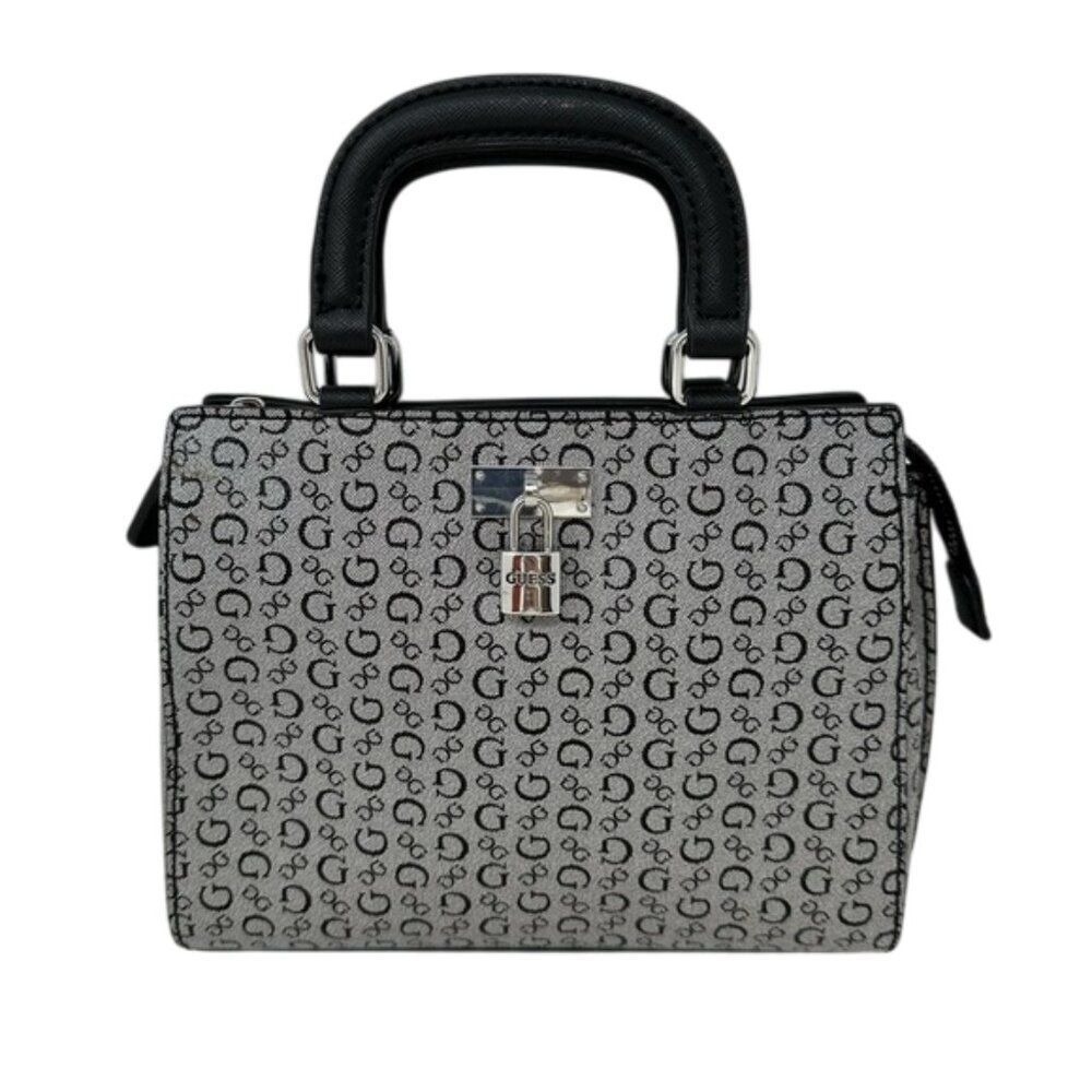 Guess Meera Mini PVC Signature Print Top Handle Bag Black‎